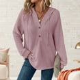 thumbnail image 2 of QQAMB Sweatshirts for Women Waffle Knit V-Neck Button Solid Color Drawstring Fall Trendy Thin Hoodies Sweatshirts, 2 of 7