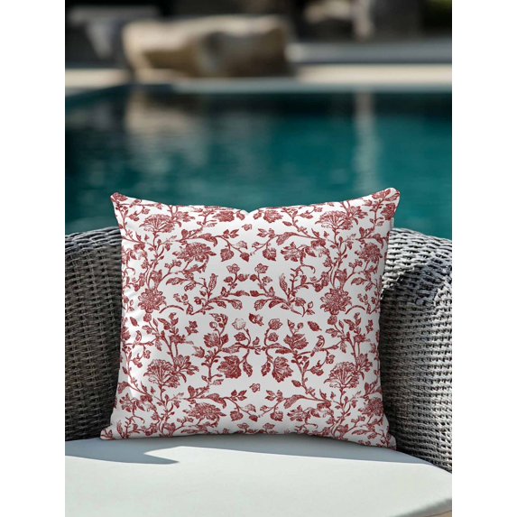 Outdoor Pillow Waterproof 1 Pack, Red Boho Flower Patio Throw Pillows for Couch Bed Sofa with Insert, Vintage Paisley Farmhouse Pattern Decorative Travel/Reading/Camping Pillow Set 16x16 Inch