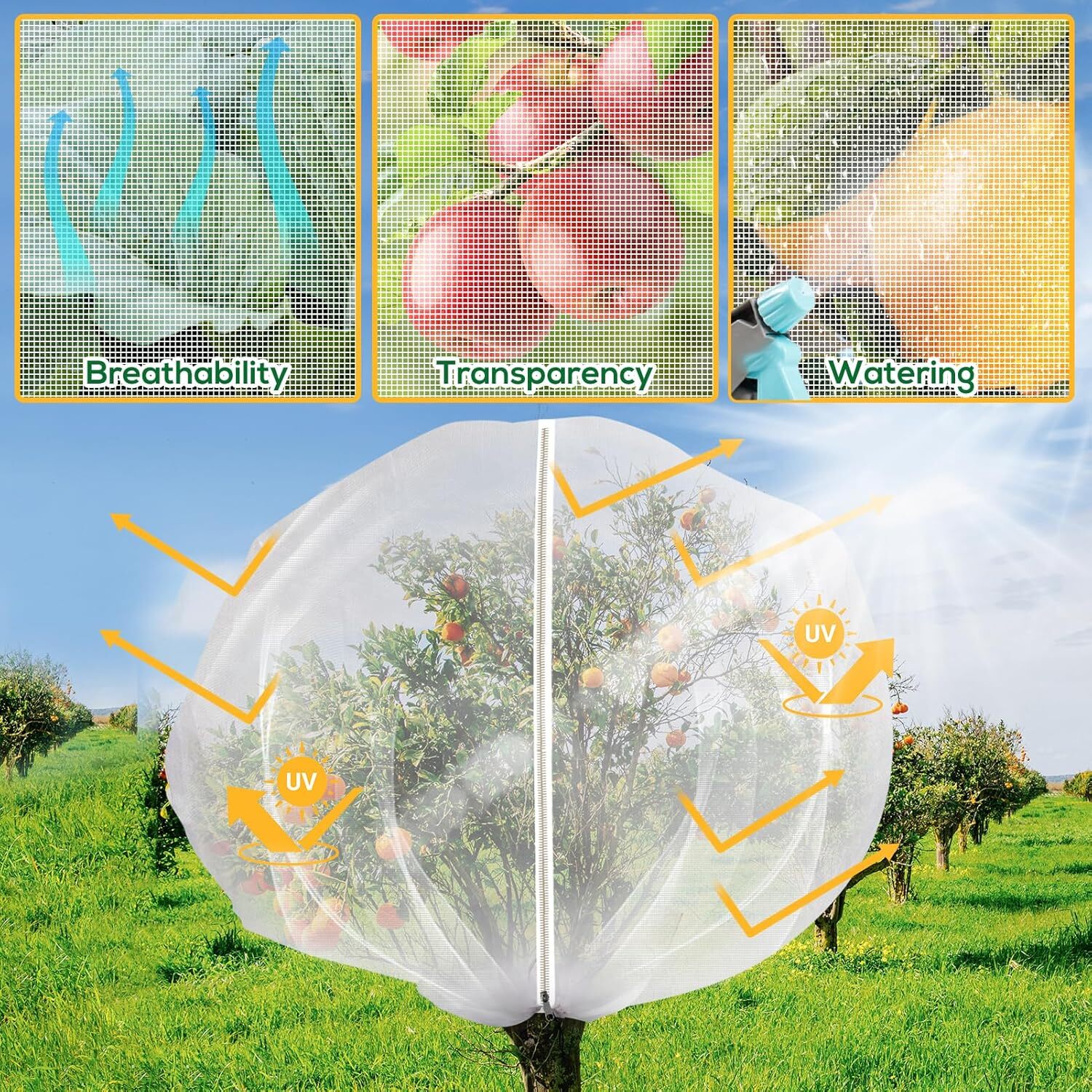 LQQBOX 1 Pack 7.87 x 7.87ft Fruits Tree Netting, Insect Bird Barrier Tree Net with Drawstring and Zipper, Plant Cover Fruit Tree Protection to Prevent Tomato Blueberry Vegetables from Squirrels Birds