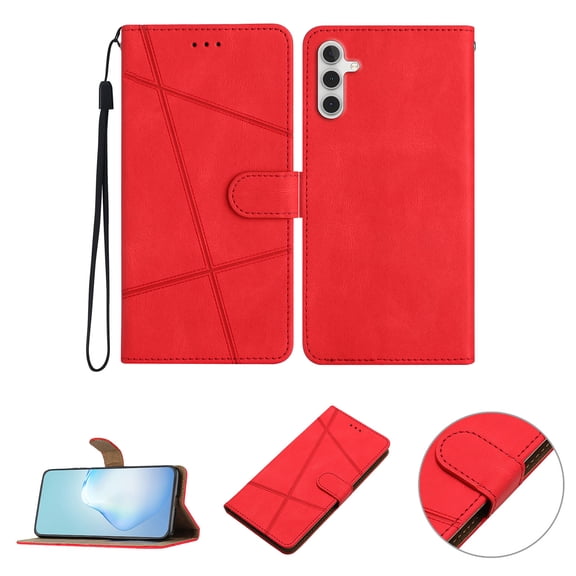 Mantto Wallet Case for Samsung A14 5G, Slim Premium Credit Card Holder Wallet Case with Wrist Strap Leather Stand Magnetic Flip Folio Shockproof Cover for Samsung Galaxy A14 5G, Red