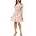 thumbnail image 1 of Unique Bargains Robe à Taille Smockée à Imprimé Floral pour Femmes, Épaules Dénudées, Rose m, 1 of 5