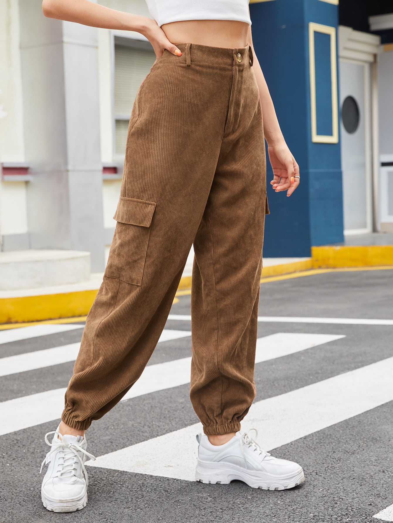 Women's Solid Pocket Side Corduroy 