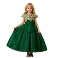 thumbnail image 5 of Ulitacool Girl Dresses Sleeveless Dress With Embroidery Flutter Sleeves Tutu Party Gown And Bow Formal Attire O Neck Sundress Leisure Wear Dark Green 11-12 Years, 5 of 5
