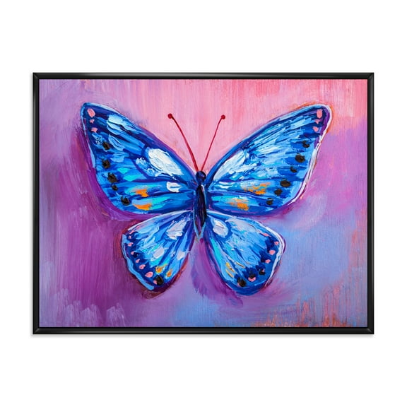 Designart 'Ancient Blue Butterfly I' Modern Framed Canvas Wall Art Print