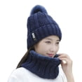 thumbnail image 3 of Winter knitted Hats Ski Cap Wool Lining Ball Cap Pompom Winter Hat For Women Girls Warm Knitted Cap navy blue, 3 of 9