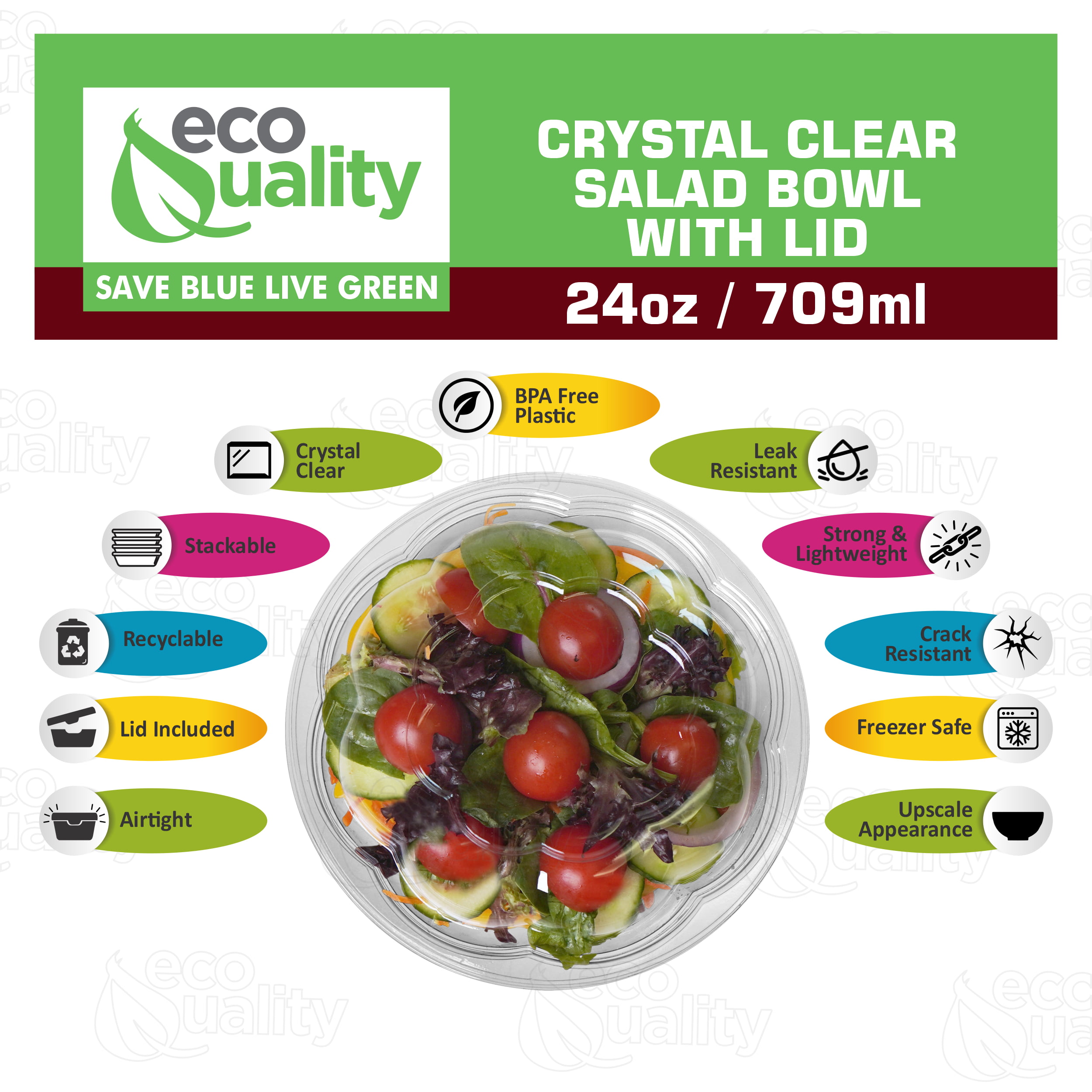  Stock Your Home 24oz Clear Plastic Salad Bowls with Lids  Disposable (50 Pack) Small Takeout Container with Snap on Lid for Fruit  Salads, Quinoa, Lunch and Meal Prep, Acai Bowl, To-Go