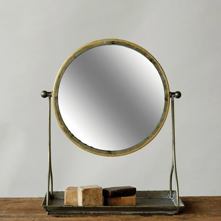 Dia Round Mirror Tray - 3R Studios Round Mirror Stand with Tray - 14.1W x 17.4H in.