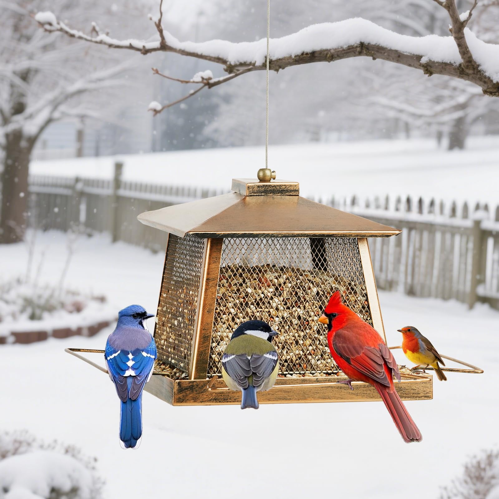 IWNTWY Wild Bird Feeder for Outdoors Hanging, 4 lb Large Capacity Gazebo Style Metal Bird Seed Feeder with 4 Perches