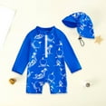 thumbnail image 2 of YDFCWXW Toddler Baby Boy Rash Guard Swimsuit Long Sleeve Zipper One Piece Bathing Suit with Hat Infant Beach Swimwear (Blue, 3-4 Years), 2 of 4