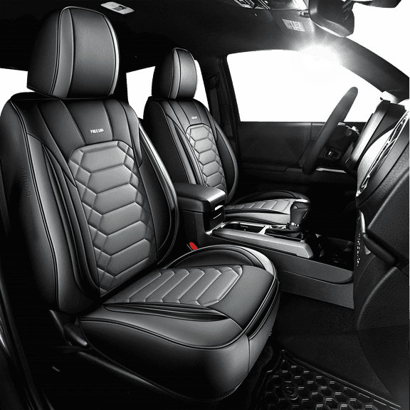 Freesoo Custom Fit Waterproof Leather Seat Covers for 2016-2023 Toyota Tacoma Double Cab, Full Set (Black Gray)