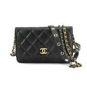 Pre-Owned CHANEL Matelasse Chain Wallet Long Leather Black Gold Silver Hardware (Like New)