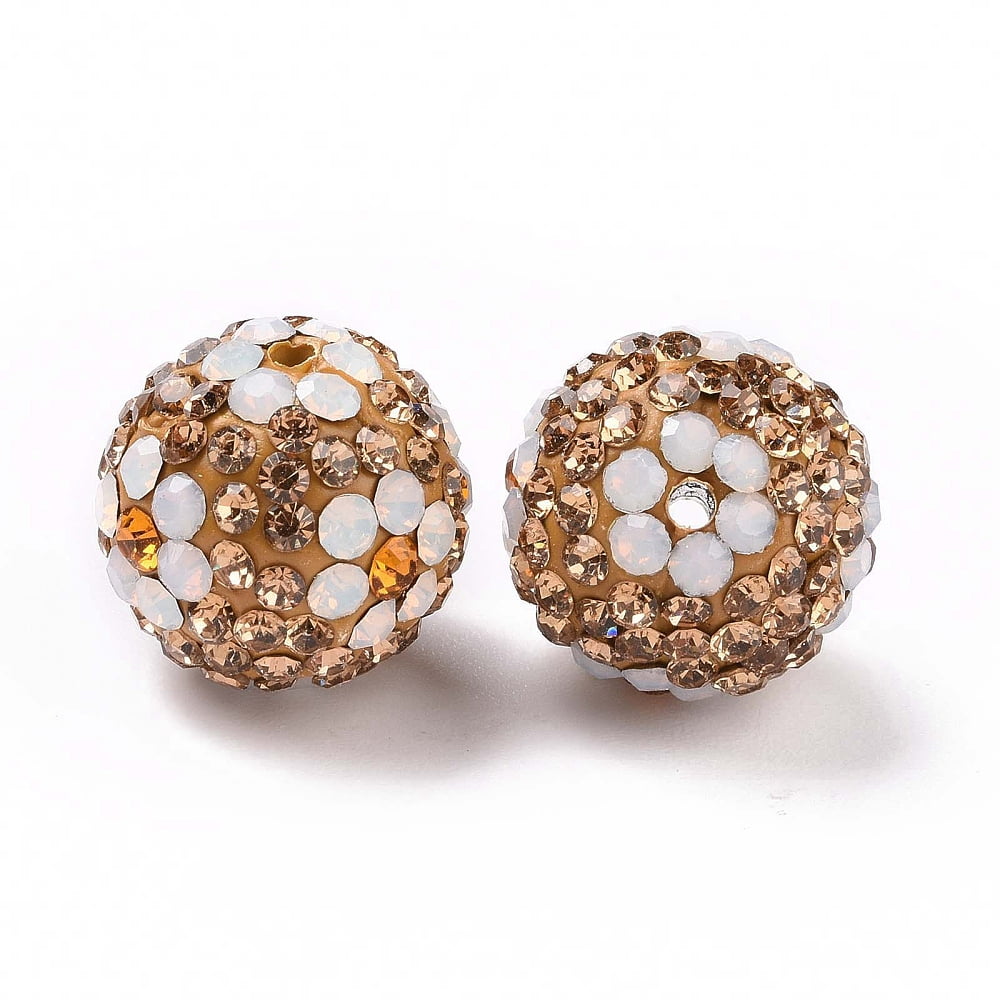 Polymer Clay Rhinestone Beads Pave Disco Ball Beads Round with Flower Lt.Col.Topaz 16mm Hole: 1.6~1.8mm