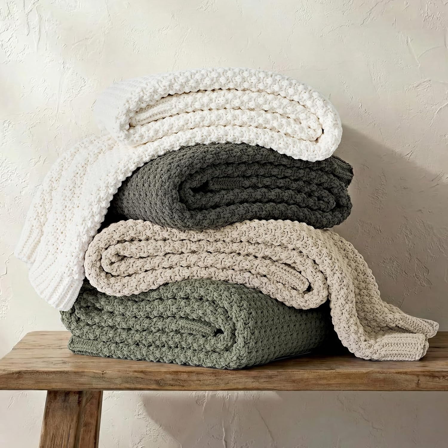 EVERGRACE Chunky Chenille Knit Throw Blanket for Couch, Soft Luxurious Moss Stitch Blankets for Bed, Cozy Decorative Farmhouse Knitted Throws for Sofa, Charcoal Gray, 60" x 80"