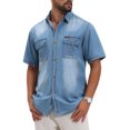 thumbnail image 5 of INSPIRE CHIC Men's Denim Chest Pockets Western Retro Short Sleeve Shirts M Light Blue, 5 of 5
