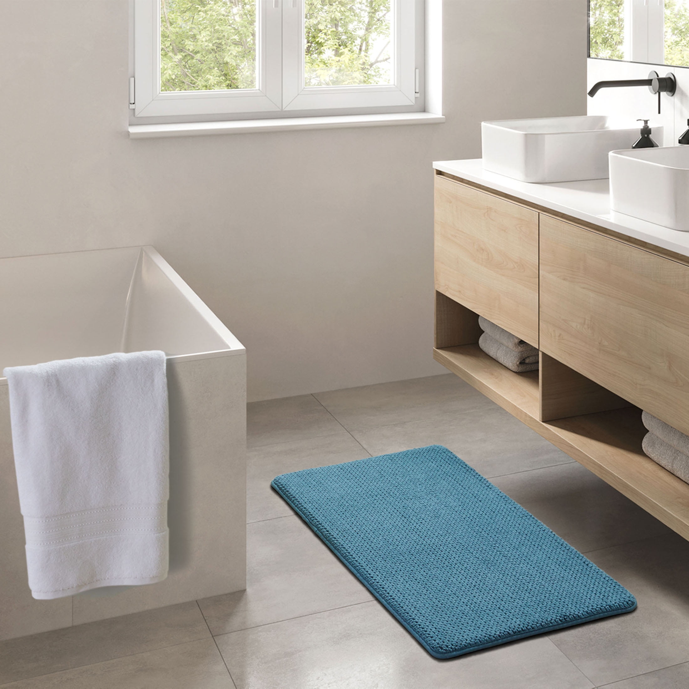 Better Homes & Gardens Signature Soft Cotton Memory Foam Bath Rug, Nimbus Blue, 20 in x 34 in