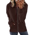 thumbnail image 2 of Mrat Women's Jackets Winter Fashion Woman Long Sleeve Zipper Open Front Loose Outerwear Printing Blouse Coat Tops Pockets Hooded Blouse Cute Winter Jackets S-11 Coffee M, 2 of 5