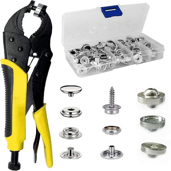 EIGTHTAIL Heavy Duty Snap Fastener Tool Kit Adjustable Handheld Snap Pliers with 25 Sets 3/5 Inch 15mm Metal Snap Buttons for Clothes Snaps for Fabric Leather Boat Covers Repairing C