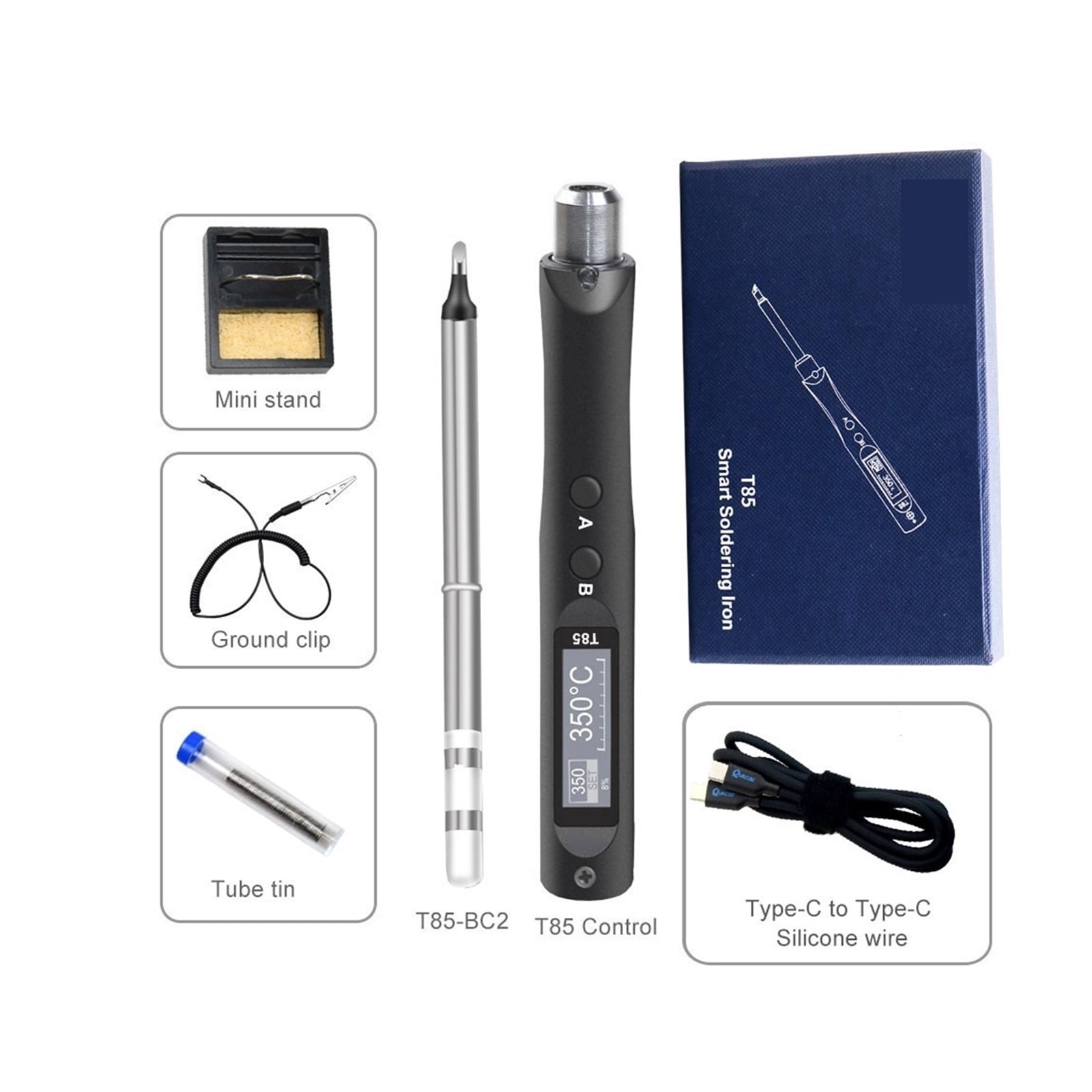 Electric Soldering Iron Kit T85 96W Repair Tool Welding Solder Rework Station Heat Pencil Smart Portable Solder Iron Tips ,Internally Heated