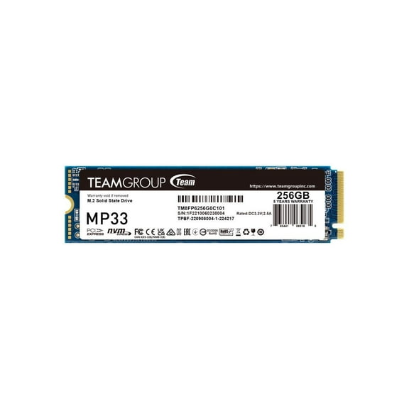 TEAMGROUP MP33 256GB SLC Cache 3D NAND TLC NVMe 1.3 PCIe Gen3x4 M.2 2280 Internal SSD R/W Speed up to 1600/1000 MB/s Laptop&PC Desktop TM8FP6256G0C101