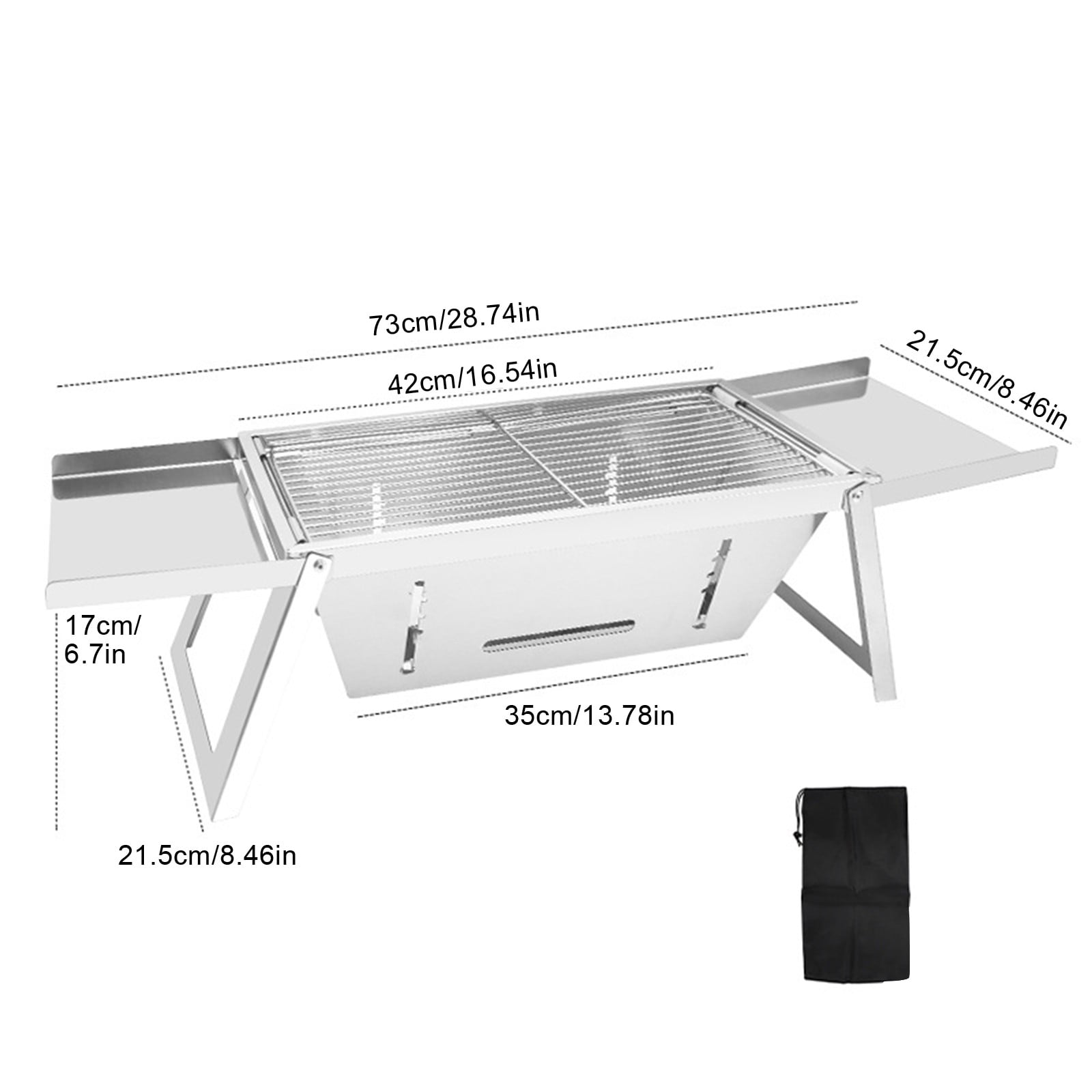 Outdoor Foldable Portable Stainless Steel BBQ Grill, Charcoal Barbecue Smoker with Rack, Camping Patio Picnic Compact Grilling Cooker(As show)