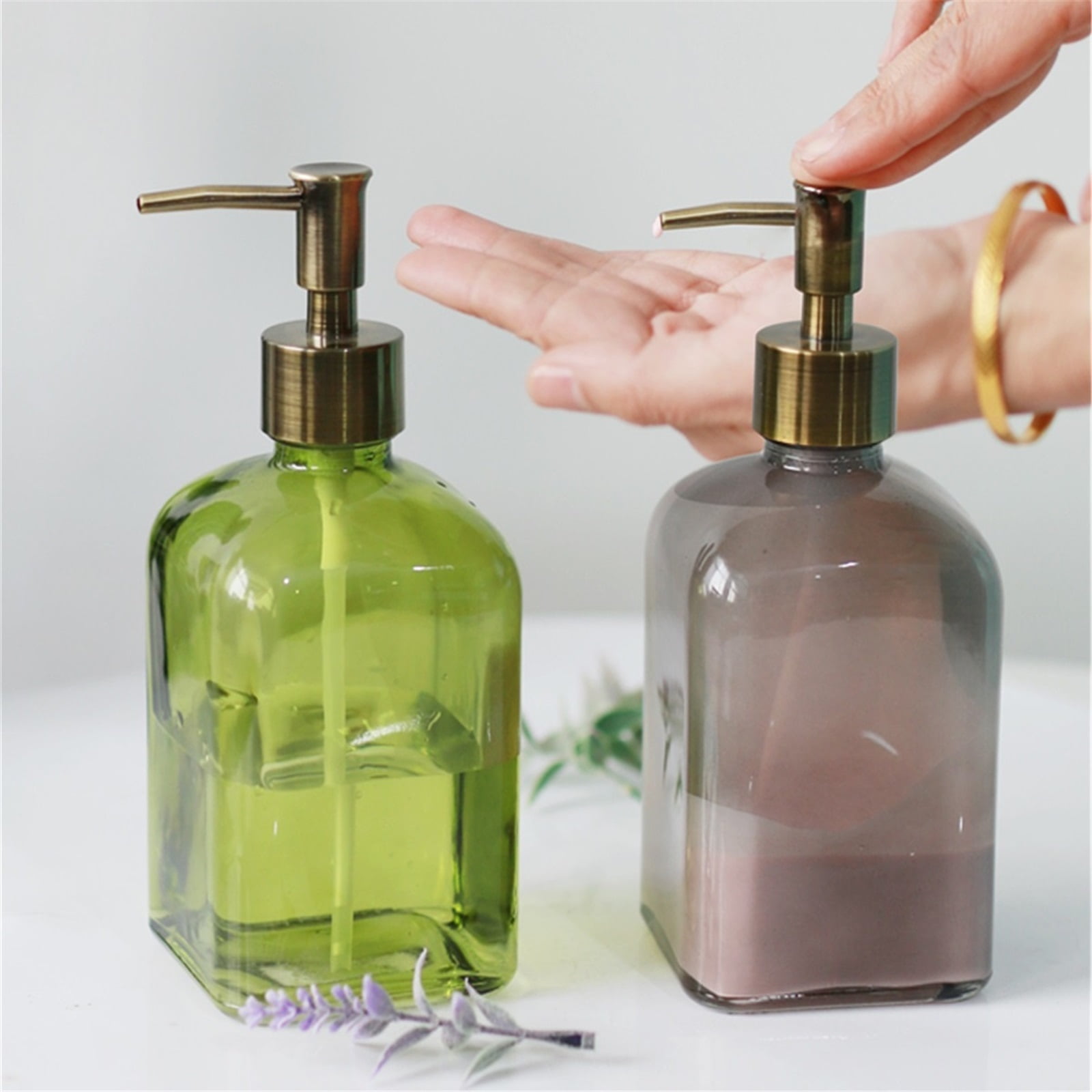 Retro Glass Soap Dispenser With Pump Light Luxury Hotel Lotion Press Bottle 450ml