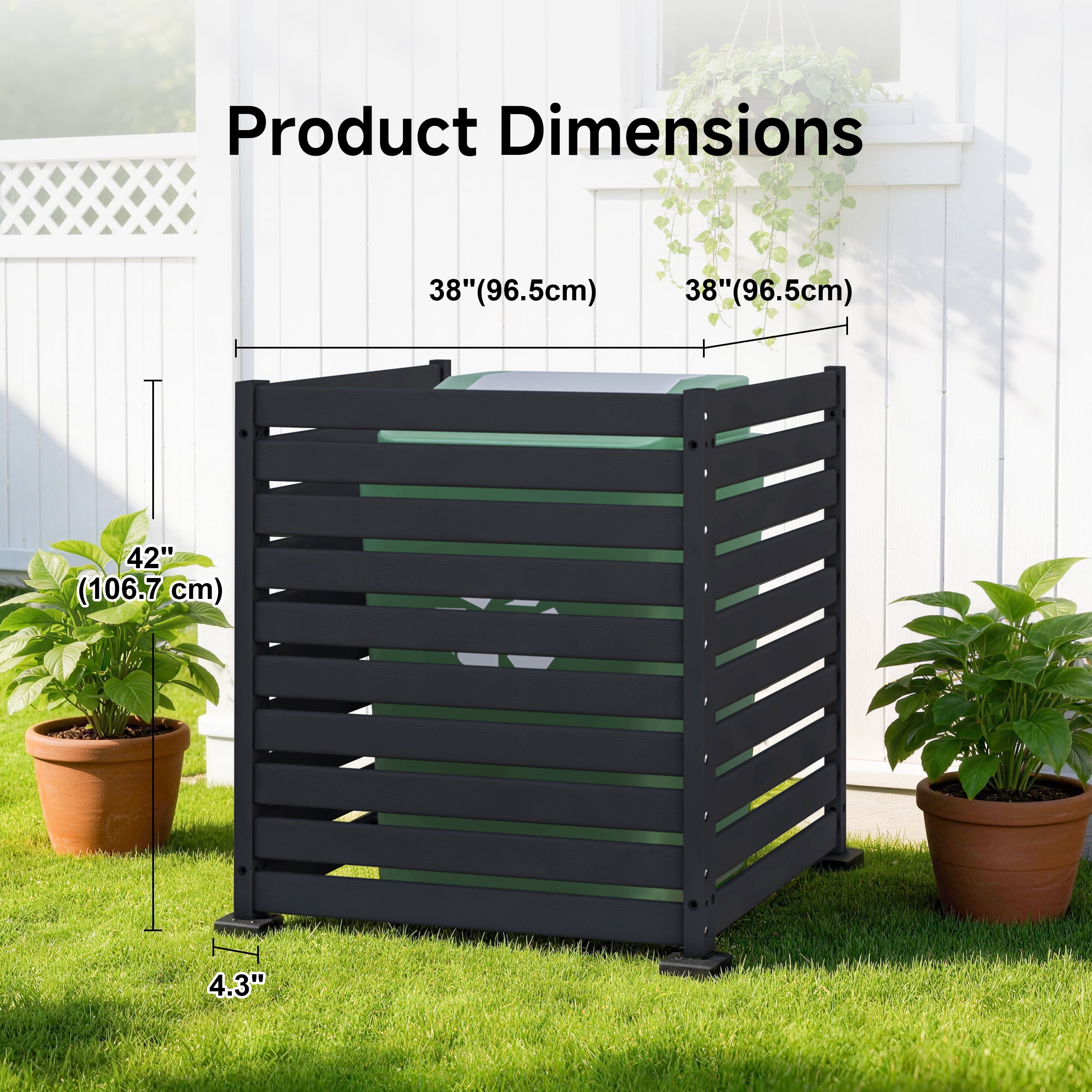 Amoveo Outdoor Privacy Screen Fence, 38"W x 42"H HDPE Weather-Resistant Fence for AC Units and Trash Cans, Includes Ground Stakes & Base Plates,3-Pack