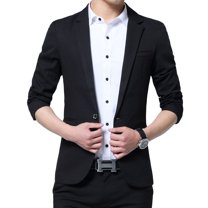 SWSMCLT Men's Sport Coat Slim Fit Button Warm Long Sleeve Blazer Jacket Fall Office Vintage Thin Sportcoat Black 44