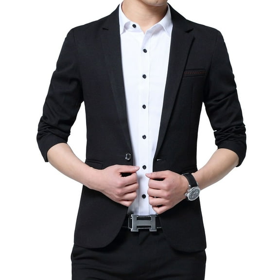 SWSMCLT Men's Sport Coat Slim Fit Button Warm Long Sleeve Blazer Jacket Fall Office Vintage Thin Sportcoat Black 44