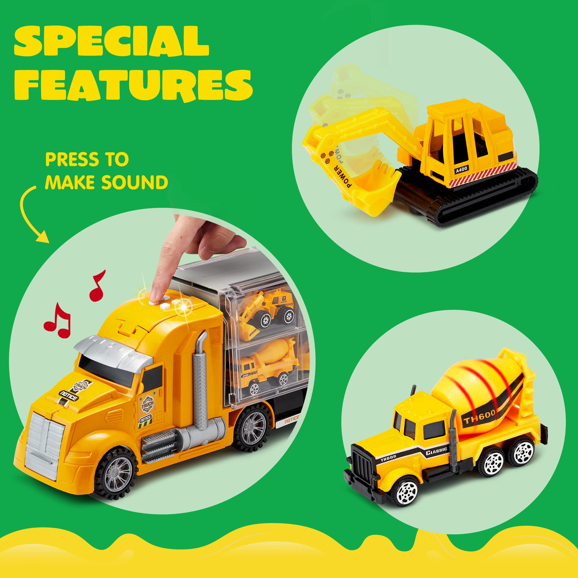 Joyfy 25 in 1 Die-cast Construction Big Truck Toys,Car Transporter Storage Truck with Sounds and Lights, Great Christmas Birthday Gifts for Toddlers Kids Boys & Girls
