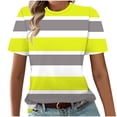 thumbnail image 1 of T-shirt Imprimé Décontracté pour Femme, Manches Courtes, Col Rond, Motif à Rayures, Haut d'Été Confortable et Stylé, Blouse Polyvalente pour le Quotidien, Chemise Décontractée et Tendance pour Femme, 1 of 4