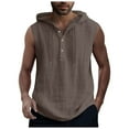 thumbnail image 1 of Qopobobo Muscle Shirt Mens Solid Color Simple Csual Fashion Drawstring Button Hooded Vest Top Coffee,M, 1 of 5