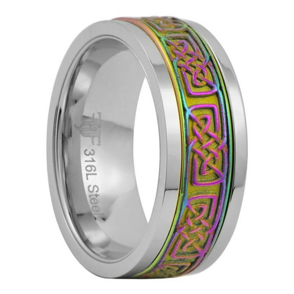 Rainbow Celtic Spinner Ring Stainless Steel Anti Anxiety Band Unisex Fantasy Forge Jewelry