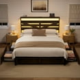 thumbnail image 1 of GUNAITO Queen Bed Frame with Storage Headboard & 4 Drawers, Dark Gray Industrial Metal Platform Bed with Charging Station and LED, 1 of 10