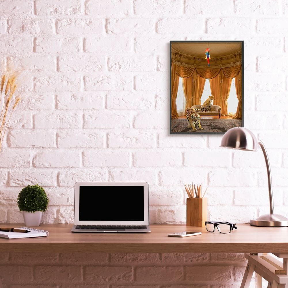 Stupell Industries Jungle Animals Relaxing in Classical Architectural Interior Framed Wall Art Design by Ziwei Li, 24" x 30", Black Framed