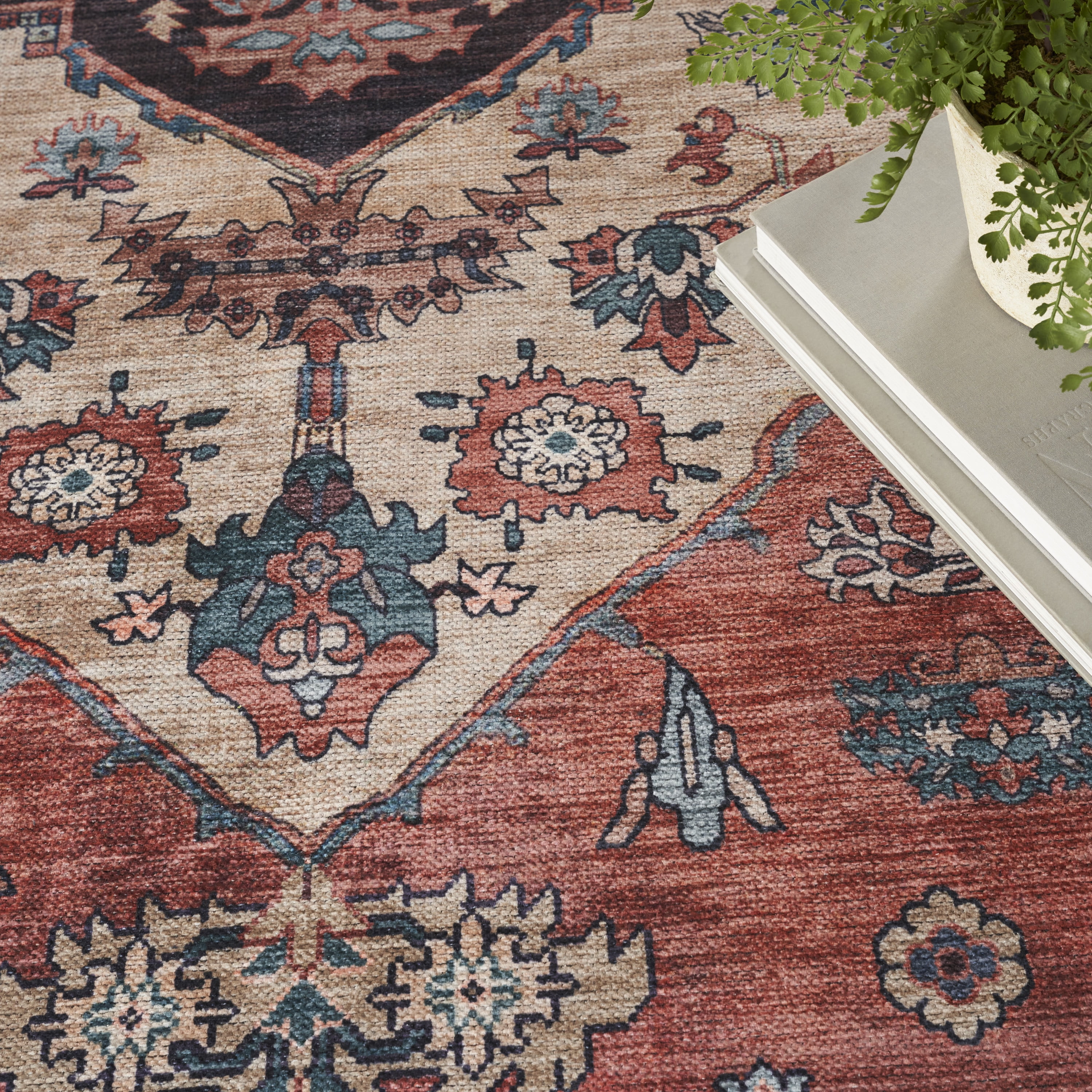 Nourison Brilliance Machine Washable Persian Rust Multicolor 9'2" x 12' Area Rug, (9x12)