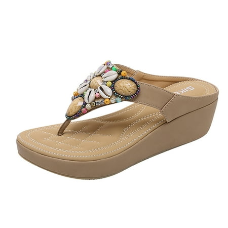 

KBKYBUYZ Summer Sandals For Women Wedge Slip On Sandals Crystal Roman Shoes Open Toe Casual Sandals Slippers for Women Clearance