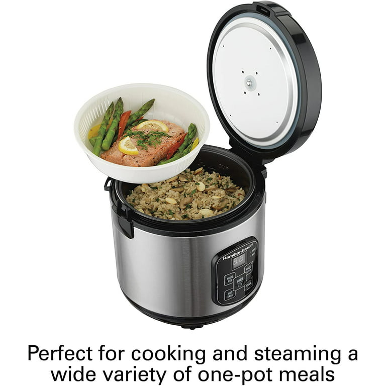  Hamilton Beach Mini Rice Cooker & Food Steamer, 8 Cups Cooked  (4 Uncooked), With Steam & Rinse Basket, White (37508): Home & Kitchen