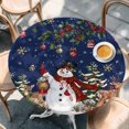 thumbnail image 2 of Blue Christmas Snowman Round Tablecloth, Fitted Table Cover with Elastic for 55"-60" Round Tables, Xmas Snowflake Elk Tree Balls Table Cloth Outdoor Indoor Dinning Party Waterproof Tablecloths, 2 of 7