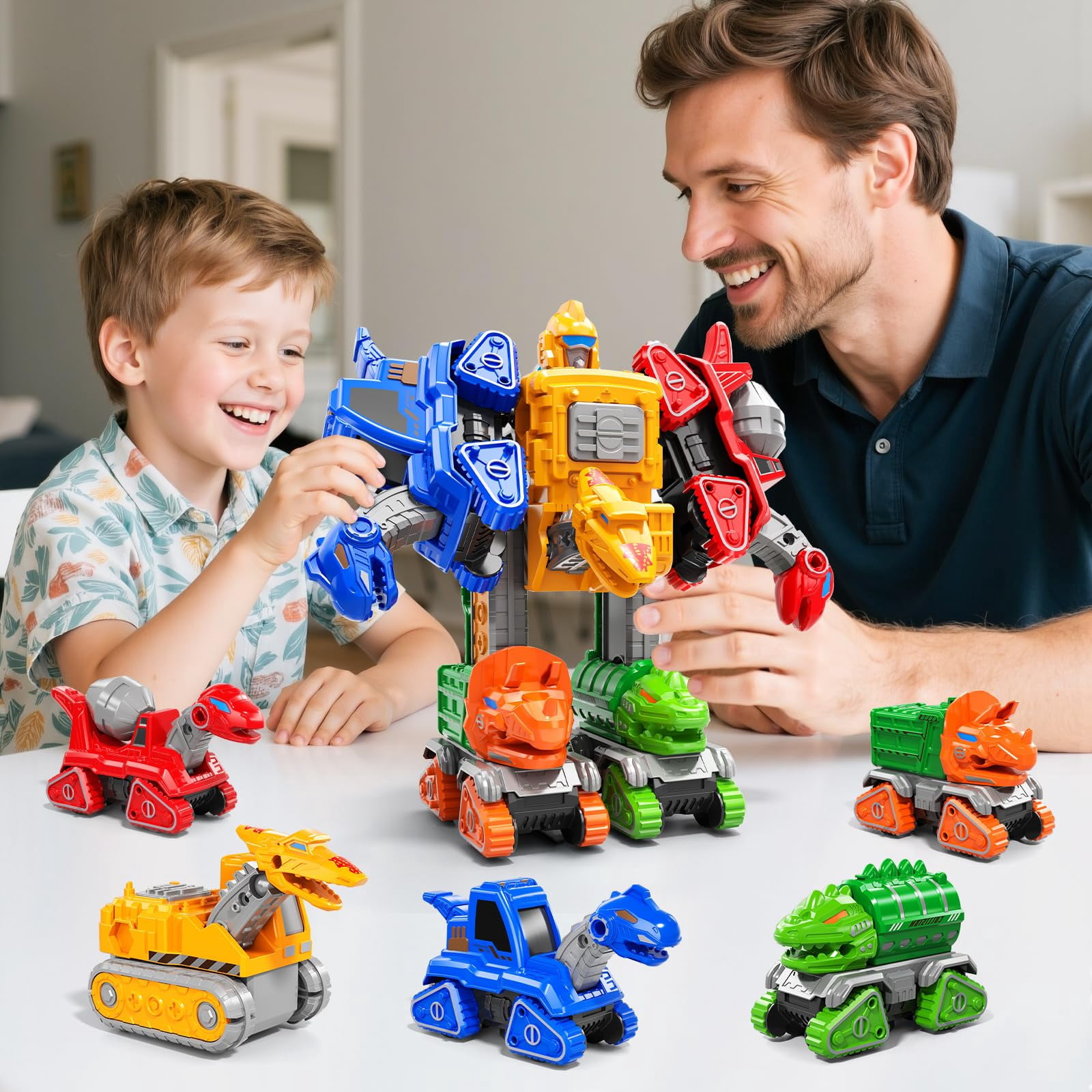 5-in-1 Dinosaur Transforming Robot Toy, Construction Vehicle Set for Kids 3-8, STEM Educational Building Toy Cars
