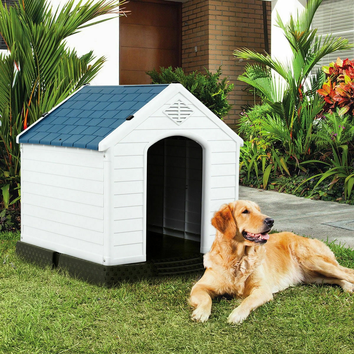 PETSITE Dog House Waterproof Puppy Kennel Plastic Pet Dog Shelter for Indoor Outdoor Use