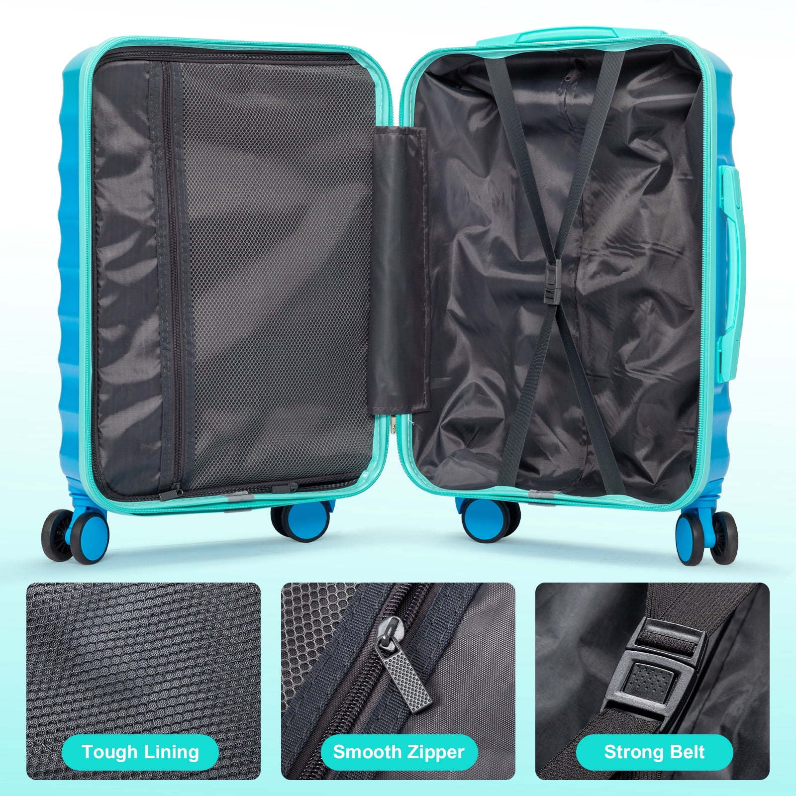 Zimtown 20” Hardshell Luggage Gradient Color Suitcase with 360° Swivel Silent Wheel and TSA Lock, Blue+Green