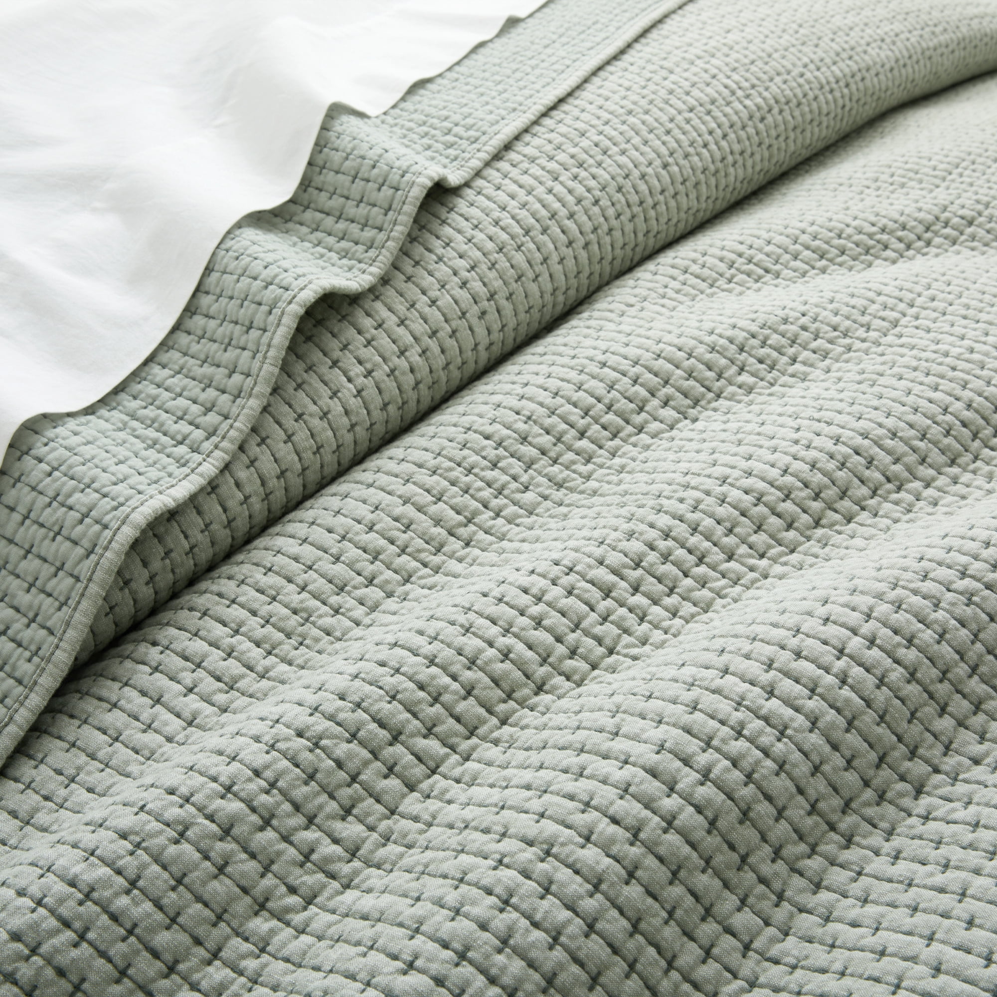 Levtex Home - Pick-Stitch Artisan Sage Quilt Set - Full/Queen Quilt (88x92in) and 2 Standard Shams - Textured - Reversible - Cotton