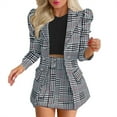 thumbnail image 3 of YM Women's 2 Piece Outfits, Plaid Skirts for Women Long Sleeve Casual Suits Button Work Coat High Waist Blazer Jacket and Mini Skirt Set, 3 of 7