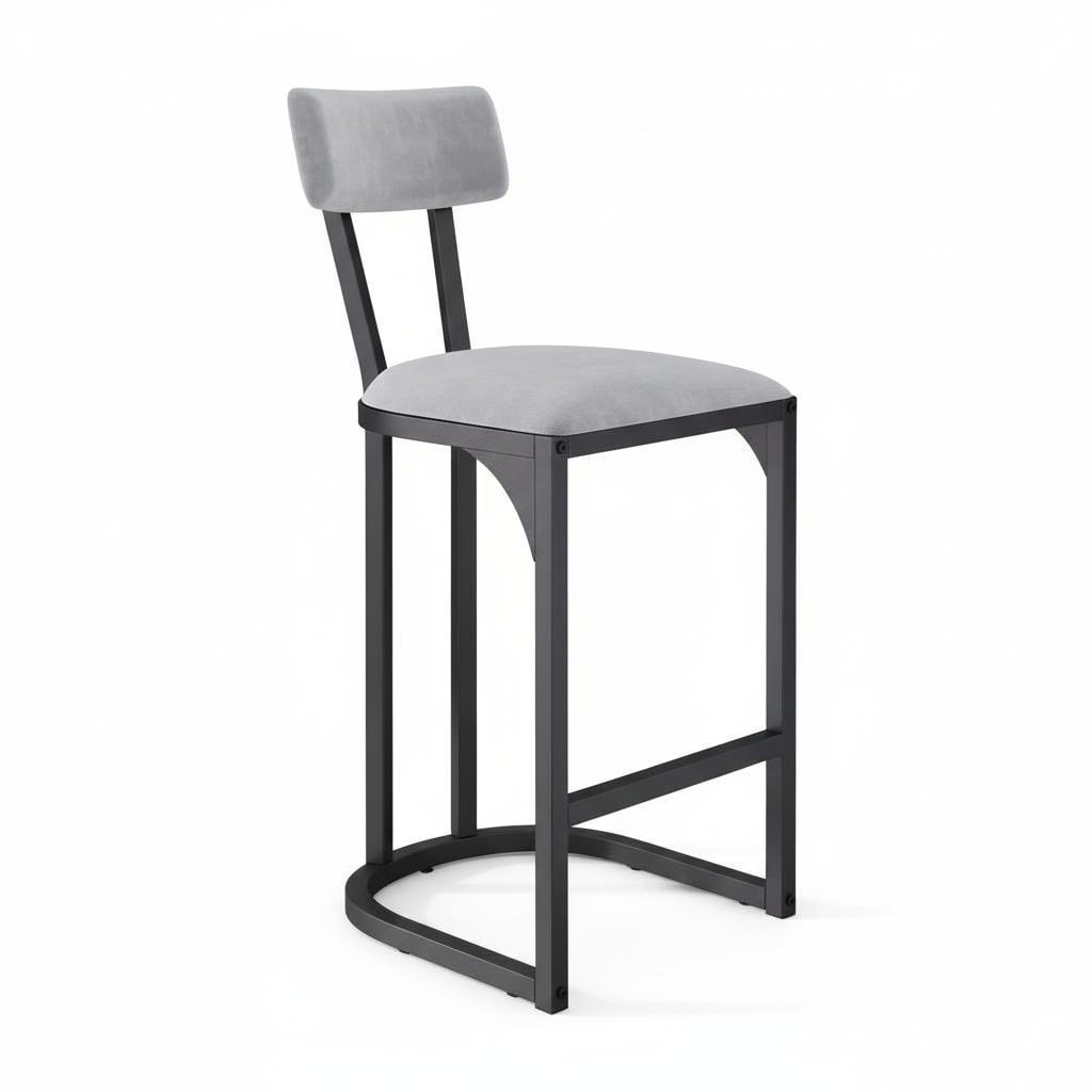 Modern Counter Height Bar Stools Set of 2 – Upholstered Suede, Curved Backrest, Sturdy Tall Metal Frame Chairs for Kitchen Island, Dining Room, Home Bar – Dark Gray, 2pcs per set