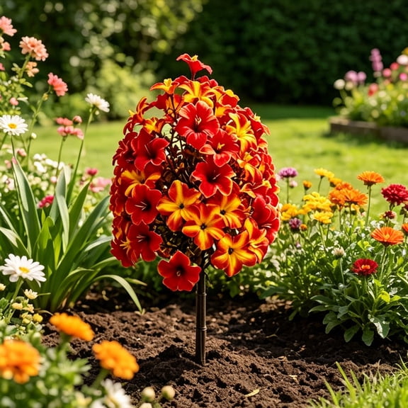 Tuvgenk 18 Inch Artificial Mum Topiary with Garden Stake for Fall Porch Halloween Thanksgiving Outdoor Decor