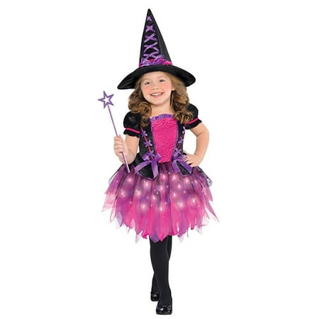 (Size 3-4T) Amscan Child Sparkle Light Up Witch Costume