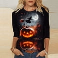 thumbnail image 2 of Tqyyweavej Womens Halloween 3/4 Sleeve Crew Neck Shirts Plus Size Fall Halloween Funny Graphic Top Loose Fit Spooky Season Tees S-5XL, 2 of 6