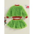thumbnail image 5 of RUINIXCW Toddler Baby Girl Christmas Outfit Infant Baby Girls Warm Fall Winter Ugly Xmas Clothes Green Plush Mock Neck Shinny Heart Sweatshirt Skirt 2 Pcs Set, 5 of 9
