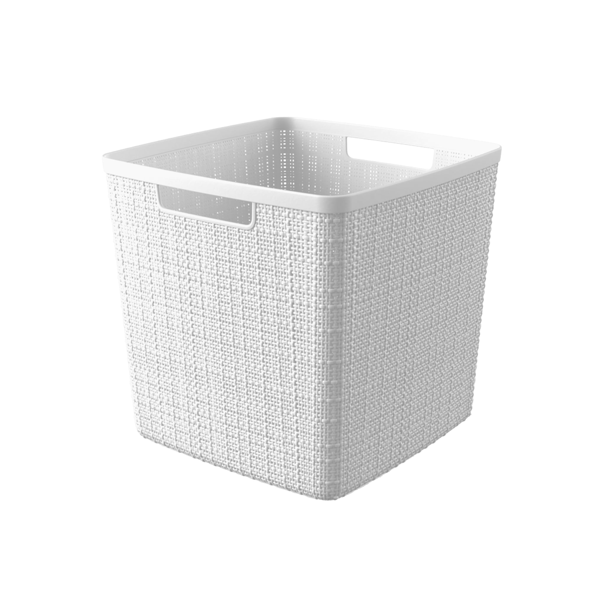 Curver Jute 11" Cube Basket, Resin Plastic Storage Bin, White, 4 Pack