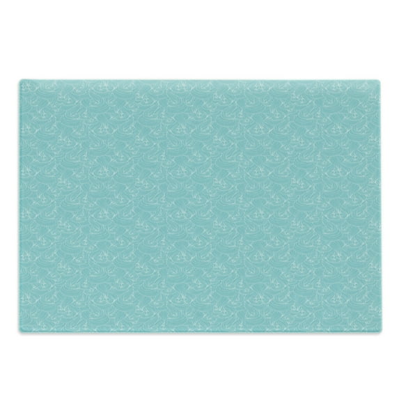 Turquoise Cutting Board, Abstract Ocean Waves Pattern Summer Inspired Vintage Grunge Illustration, Decorative Tempered Glass Cutting and Serving Board, Large Size, Pale Blue White, by Ambesonne